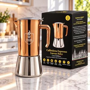 FIAMMA & FERRO Premium Italian Moka Pot - 12-Cup (600ml) Stainless Steel, Copper PVD Finish, Induction Compatible, Zero Aluminum, Zero Plastic