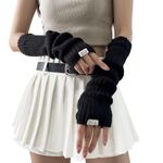 CIATBYYJ Arm Warmers for Long Sleeve Fingerless, Y2K Cool Girls Arm Covers, Black Cute Harajuku Knitted Arm Sleeve, Gothic Punk Hip Hop Accessories(Black)