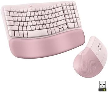 Logitech Wave Keys & Lift Vertical Mouse Ergonomic Wireless Combo - Rose | Wave-shaped ergonomic keyboard with cushioned palm rest, vertical mouse, connect up to 3 devices, for Multi-OS, Windows / Mac