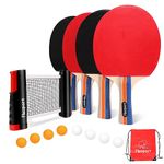 FBSPORT Ping Pong Paddle Set with Retractable Net (Table Top Ping Pong Net) and Backpack, Table Tennis Racket Set for Indoor/Outdoor Games for Any Table (4-Player Set)