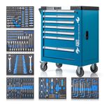 NTG Tool Trolley + Tool + 7 Drawers | 247 Pieces | Lockable | 6 of which with Tools | With Soft Inlays in Carbon Look | Filled Drawers | Workshop Trolley Tool Box Tool Box