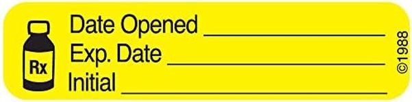 Pharmex 1-369 "Date Opened" Permanent Paper Label, 1 9/16" x 3/8", Yellow, Pack of 1000