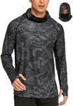 COOrun Men’s Hooded Sun Shirts with Mask UPF 50+ Fishing Shirts for Men Long Sleeve Lightweight Hoodies Camo Hiking Shirts