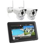 CasaCam VS5002 Wireless Security Camera System with 1080p Floodlight Cameras and 7 Inch Touchscreen Monitor, Two-Way Audio, Free APP, 32GB SD Card and Installed Battery (1080p Deluxe