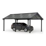 SUNJOY Outdoor Carport 6.1 x 3.6m, Powder-Coated Steel Roof, Thicker 10cm Posts, Heavy Duty Car Shelter, UV Protection & Waterproof, Garden Patio Gazebo for SUV, Truck, Cars, Black