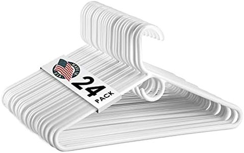 USA Made Heavy Duty White Plastic Hangers Pack of 24 Clothes Hangers with Hook for Scarves, Belts, Straps - Clothing, Suit, and Coat Hangers for Everyday Use
