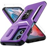 CASEJEEN for Motorola Moto G Play 2024 Case with Tempered Glass Screen Protector and Camera Lens Cover,Rotated Ring Stable Kickstand,Heavy Duty Shockproof Protective Phone Cover-Purple