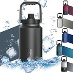 Horkos 1 Gallon Insulated Water Bottle,128OZ Vacuum Double Walled Big Water Bottles Jug with Handle,4L Wide Mouth Water Flask with Sweat-Proof,Leak-Proof,BPA Free,Keep Hot and Cold(Black)