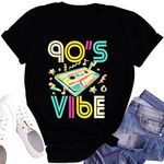 LINZEOO Womens 90s Vibe Shirt I Love 90s Tshirt Retro Music Lover Tee Tops Black