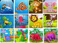 Fiddlys Fiddly's Wood Jigsaw Puzzles for Kids & Children - 9 Pieces (Pack of 12 - Animals+Dinos+Sea) Age 3+