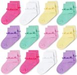 CozyWay Baby-Girls Socks 12 Pack Ruffle Ripple Edge Turn Cuff Ankle Socks Toddlers Infants, Colorful, 9-24 Months