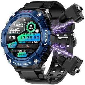 ATEVIX Smart Watch with Earbuds for Men, 1.52 Inch Round Fitness Watch T96, 2 in 1 Bluetooth Watch with Step,Calories, Sports Smart Watch Long Time Standby for iOS & Android