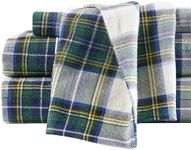 Comfort Spaces Cotton Flannel Breathable Warm Deep Pocket Sheets with Pillow Case Bedding, King, Green Plaid Scottish Plaid 4 Piece