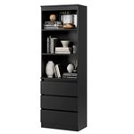 FirFurd 180cm Tall Bookcase Bookshelf with 3 Drawers and Shelves Living Room Storage Cabinet Freestanding Display Cupboard Unit Wooden Black