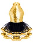 CHICTRY Kids Girls' Sequined Ballet Tutu Dress Ballerina Leotard Modern Jazz Latin Dance Stage Performance Outfit Dance wear Gold 11-12 Years