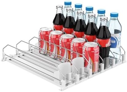 Bojinsey Soda Can Dispenser for Refrigerator, Self Pushing Drink Organizer for Fridge Width Adjustable Fridge Drink Dispenser with 5 Rows(White)