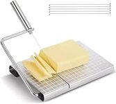 MEETOZ Cheese Slicer, Stainless Steel with Scale Cheese Slicers Board, Cheese Cutters for Block Cheese with 5 Replacement Wires, Stainless Steel Cheese Slicers for Butter Cutter Food Slicer