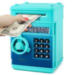 Yellcetoy Money Box for Kids Ages 3-12, Money Bank Piggy Bank for Boys Girls Electronic Password Cash Coin Can Auto Scroll Paper Money ATM Password Money Safe Kids Birthday Xmas Gifts Blue Green