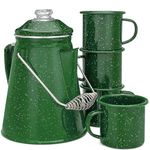 COLETTI Classic Camping Coffee Pot & Enamel Mug Set — Percolator Coffee Pot, Enamel Coffee Mug – Complete Nostalgic Bundle – German Imported Enamel Powder [12 oz, Set of 4] (Green)