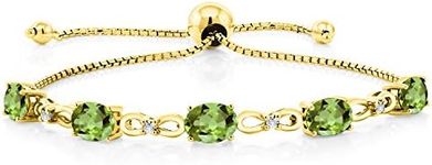 Gem Stone King 18K Yellow Gold Plated Silver Oval Green Peridot and Lab Grown Diamond Tennis Bracelet For Women (4.52 Cttw, Gemstone Birthstone, Metal Gemstone, Peridot lab-grown-diamond