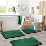 Clara Clark Bathroom Rugs – Memory Foam Bath Mat Set for Bathroom, Non Slip Absorbent Velvet - Fast Drying Bath Mats – Bathroom Rug and Contour Rug Set 3 Piece - 20 x 32-17 x 24-19 x 24, Green