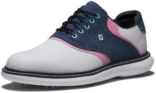 FootJoy Men's Traditions Previous Season Style Golf Shoe, White/Blue/Pink, 10