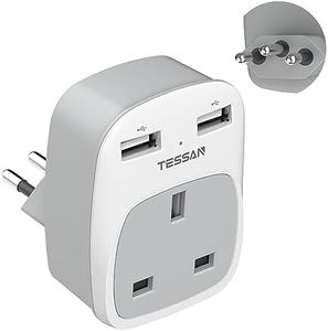 Brazil Power Adapter Travel Plug, TESSAN UK to Brazilian Power Adaptor with 2 USB Charging Ports, Type N Plug for UK to Brazil