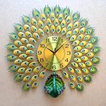 NSXEEN Luxury Peacock Wall Clock Large 70X65 Cm Fancy Modern Art Décor Analog Wall Clocks For Living Room Non-Ticking Silent-10" Metal Dial|Elegant Crystal Beautify Peacock Style|Green|