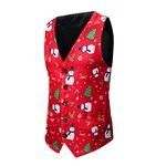 UnoSheng Christmas Suit Vest Funny Vest - Christmas Vest Men's Christmas Festive Santa Party Wedding Sleeveless Slim Fit Suit Vest V-Neck Christmas Vest Jacket Coat, red, XXL