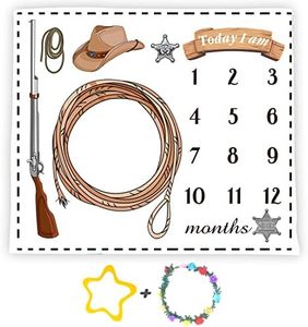 Cowboy Theme Baby Monthly Milestone Blanket, 48x40in Soft Flannel, Gun Rope Backgrounds, Newborn Mom Gifts, Baby Shower Age Growth Tracker with Bonus Maker BTZSSS23