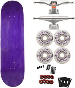 Moose Canadian Made Blank Skateboard Purple 8.5" with Independent Mid Silver 149 Trucks, Spitfire Burners 56mm White/Purple Wheels, ABEC 5 Bearings, Risers, Hardware, Griptape