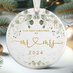 Wedding Gifts - Mr and Mrs Gifts - Wedding Gifts for Couples 2024, Wedding Gifts for Newlyweds, Future Mr and Mrs Gifts - Wedding Gifts for Bride - Ceramic First Christmas Married Ornament 2024