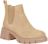 Juliet Holy Womens Lug Sole Platform Ankle Booties Chelsea Slip on Chunky Block Heel Leather Combat Boots Khaki