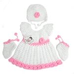 The Comfort Closet Baby Girl's Handmade Woolen Frock (Pink and White) (6-12 Months)