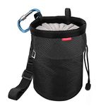 MoKo Chalk Bag, Drawstring Rock Climbing Chalk Bag Bouldering Chalk Bag Bucket with Adjustable Belt & Zippered Pockets and Carabiner for Rock Climbing Weight Lifting Gymnastics Crossfit - Black