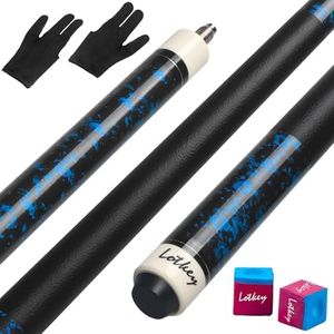 LOTKEY Pool Stick,Pool Cue Sticks 58'' Solid Canadian Maple Extra 2 Pool Chalk Included Durable for Professional Billiard Players (Blue)