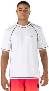 Speedo Men's Uv Swim Shirt Short Sleeve Loose Fit Easy Tee, White, Uv Swim Shirt Short Sleeve Loose Fit Easy Tee