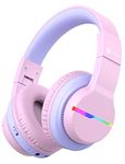 iClever BTH12 Kids Headphones Wireless with Colorful LED Lights, Kids Bluetooth5.2 Headphones, 74/85/94dB Volume Limited & 85H Playtime, Over Ear Headphones & Mic for iPad/Tablet/Airplane/Travel, Pink