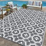 Vaukki Reversible Rugs, Plastic Straw Outdoor Doormat, Fade Resistant Plastic Outdoor Patio Mat, Lightweight Geometric Carpet for Patio, RV, Camping, Beach, Deck, Backyard and Picnic (5'x8', Grey)