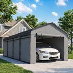 Outsunny 12' x 20' x 8.5' Heavy Duty Metal Carport, Waterproof Car Shelter Garage Canopy with Galvanized Metal Roof and Removable Sidewalls for Cars, Boats, Trucks and Tractors, Light Grey