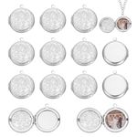 UNICRAFTABLE 20pcs Stainless Steel Locket Pendants Flat Round Photo Frame Charms Locket Necklace Charms with Flower for Necklaces Bracelets Jewelry Making 30x28x5mm