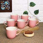 THEARTISANEMPORIUM The Artisan Emporium Ceramic Classic Pink Coffee/Tea Cups- Set of 6, 220 ml Handcrafted Cups (Microwave Safe) TAE00023