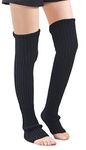 Leotruny Women's Winter Over Knee High Footless Socks Knit Leg Warmers, Black, One Size