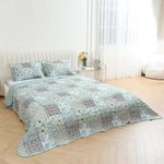 Quality Beddings 3 Piece Quilted Patchwork Bedspread Reversible Super King Size Bed Spread 230 x 260 cm (Design 3, Super King)