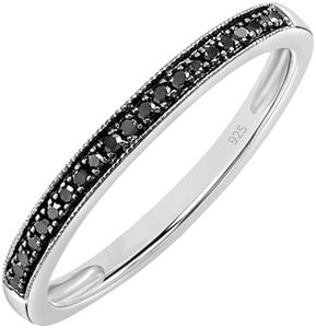 Dazzlingrock Collection Round Black Diamond Stackable Wedding Band for Women (0.10 ctw) in 925 Sterling Silver, Size 7