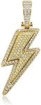 JINAO Hip Hop Large Gold Lightning Bolt Charm Pendant 18k Gold Plated Iced Out Cubic Zirconia Pendant Necklace with Micropave Simulated Diamond for Men Women (Gold Big)