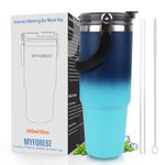 MYFOREST Insulated Tumbler 900ml/30oz, Coffee Mug to Go with Straw, Double-Wall Stainless Steel Vacuum with Top Handle, 2-in-1 Leak-Proof Lid for Cold Carbonated/Hot Tea, Dishwasher-Safe