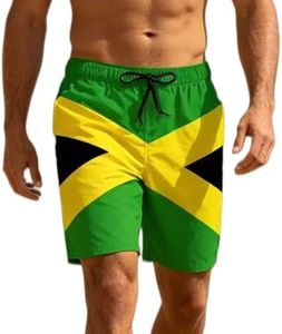 Heucapc Men's Board Shorts Jamaican Flag Swim Trunks Quick Dry Swim Shorts with Mesh Lining and Pockets L