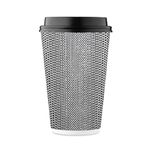 Harvest Pack 16 oz Insulated Ripple Double-Walled Paper Cup with Lid, Black and White Geometric, Coffee Tea Hot Chocolate Drinks to go [85 Set]