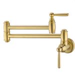 Avola Wall Mount Pot Filler Faucet, Brass Gold Pot Filler, Resist Fingerprint, Folding Stretchable Double Joint Swing Arm Kitchen Faucet